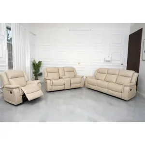 Sillón reclinable manual de cuero para sala de estar de estilo moderno 3 + 2 + 1 Juego de sofás con mesa auxiliar y abatible