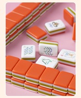 Jeu de Mahjong Américain de Luxe Moderne à Motifs Floraux, 160 Tuiles en Acrylique, Rayures Bleues, Emballage en Boîte Carton pour Divertissement à Domicile