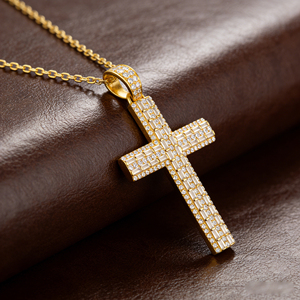 Collier chaîne de pull personnalisé en argent plaqué or 10K/14K/18K avec diamant CVD de laboratoire VS, pendentif croix, cadeau de fiançailles classique - Product Image 3