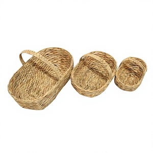 High Quality Woven Gift Basket <b>Hamper</b> Natural Water Hyacinth Arched Handle <b>Set</b> of 3 Eco-Friendly Outdoor Picnic Organizer - Product Image 6