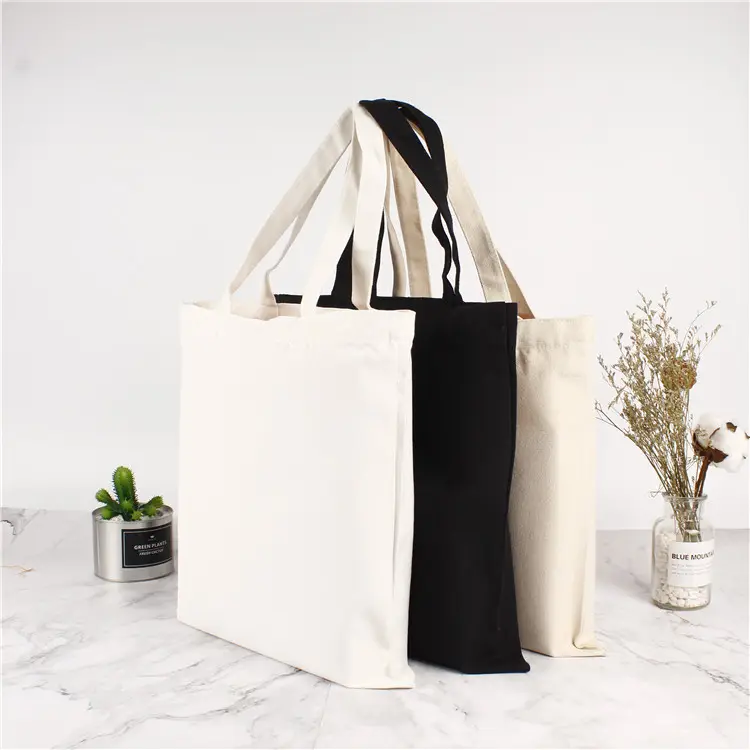 Natürliche Farbe Baumwolle Einkaufstasche mit Logos Umwelt freundliche leere gebleichte weiße Einkaufstasche Baumwolle Leinwand