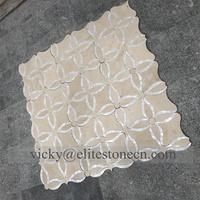 Crema Marfil & Dark Emperador Marbre Motif, Pierre Jet D'eau Médaillon Motifs Jet D'eau Mosaïque De Marbre