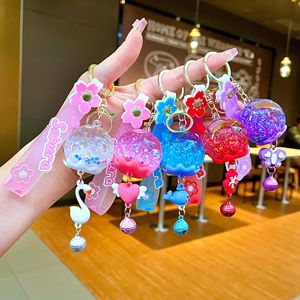 Kawaii Quicksand Bottle <b>Keyring</b> <b>Cute</b> Oil Floating Wind Chime Key Chain Ring Holder Creative Dried Flower Liquid Keychain - Product Image 1
