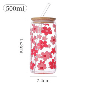 16oz Flower <strong>Mushroom</strong> Pattern Drinking <strong>Glasses</strong> With Bamboo Lids and Straws Cute Tumbler Cup For Wine Cocktail Boba Tea Gift - Product Image 5