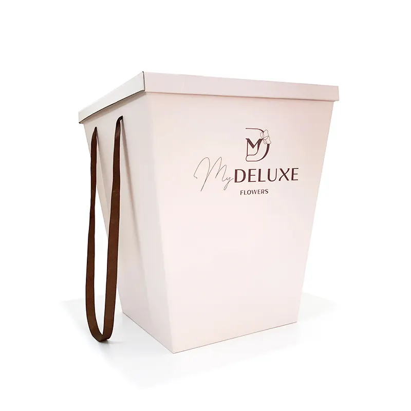 Vente en gros Emballage de sac bouquet de luxe Boîte cadeau bouquet Sac cadeau trapézoïdal avec fleur exquise avec couvercle à fenêtre