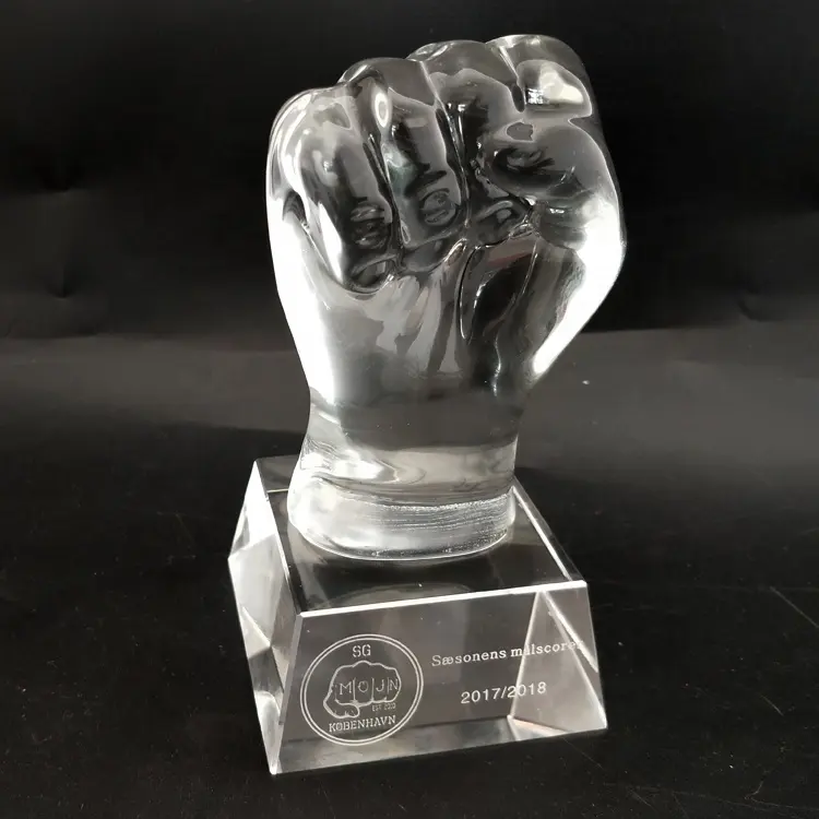 guangzhou hot sale k9 Custom carving Crystal Fist Shaped Trophy for souvenir Gift