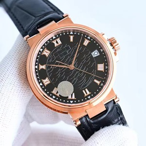 Reloj de Hombre de Moda, Nueva Tendencia, Luminoso, Resistente al Agua, con Reserva de Energía, Cristal de Zafiro, Caja Dorada, Esfera Negra, Correa de Cuero - Product Image 1