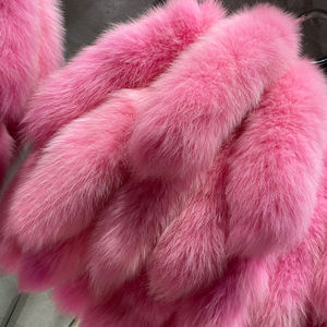 Giacca di pelliccia di lusso invernale soffice giacca di pelliccia di volpe naturale sciarpa da donna cappotti di coda di pelliccia rosa - Product Image 4
