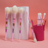 Ensemble de 8 pinceaux de maquillage à poils synthétiques avec manche en plastique rose brillant, pour le correcteur et l'application sur le visage, marque privée
