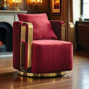 Fauteuil pivotant de luxe moderne, revêtement en velours multicolore avec accoudoirs dorés - Product Image 4
