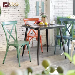 Muebles de aluminio de estilo francés para exteriores, silla de jardín Vintage apilable