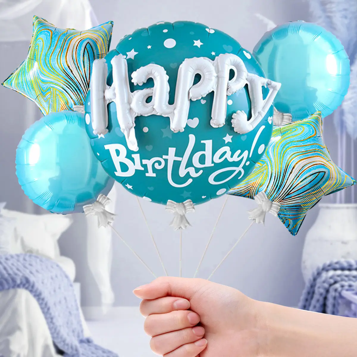 Balões redondos de filme de alumínio de 24 polegadas, balões de letras de feliz aniversário