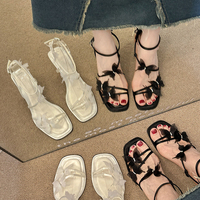 Sandales papillon en maille à bout carré, à fines brides croisées, avec boucle de cheville réglable, talons aiguilles, chaussures pour femmes
