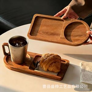 Wooden Serving <b>Tray</b> With Cup Holder And Compartment For Coffee <b>Tea</b> Dessert Breakfast Hotel Use - Product Image 4