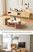 Meuble TV en bois massif, combinaison table basse, nouveau design pour petit appartement, tiroir au sol, meuble de salon