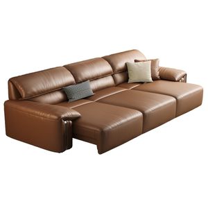 Canapés trois places en cuir marron de luxe avec télécommande, style moderne italien pour salon, modèle G31 - Product Image 6