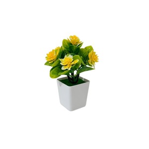 Bonsaï artificiel Paulon Lotus 15 cm, pot carré en plastique, décoration intérieure pour bureau et maison, couleur vive, mini-plante - Product Image 5