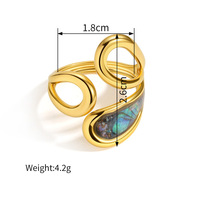Bague ajustable en acier inoxydable plaqué or, motif géométrique irrégulier, coquille d'ormeau et émail, pour femme, vente en gros