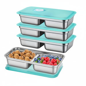 Set di 3 Contenitori per Snack in Acciaio Inox a Prova di Perdite con Coperchi Sigillati, Scatole Bento Riutilizzabili a 2 Scomparti per Preparazione Pranzo - Product Image 2