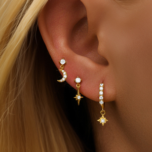 CANNER 3pcs/<b>set</b> S925 Sterling <b>Silver</b> Star <b>Stud</b> <b>Earrings</b> Hoop <b>Earrings</b> <b>Set</b> for Women - Product Image 5