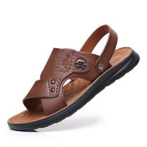 First Layer Cowhide Slides Open Toe Rubber Outsole Anti Slip Casual Men <b>Sandals</b> - Product Image 4