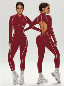 Mono de Yoga con Espalda Descubierta y Líneas, Ropa Deportiva, Monos Deportivos para Mujer, Transpirable, Manga Larga, Body para Gimnasio, Bloques de Color - Product Image 4