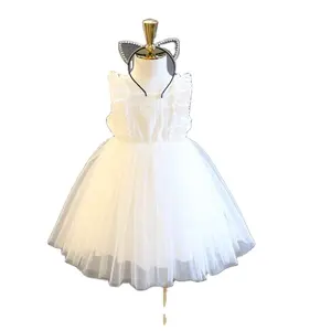 Summer Children's Dream Princess Dress Pure White Thick Lining Net Yarn Fairy Dress Flower Girl Dress Kid