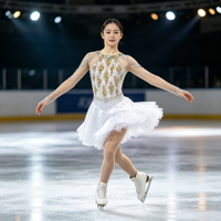 Robe de patinage artistique en or blanc avec strass et maille, manches longues, pour enfants et adultes, tenue de compétition et de performance sur glace