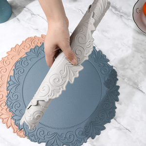 Manteles individuales redondos con encaje para mesa de comedor, tapete de comedor occidental, impermeable, antideslizante, con aislamiento térmico, tapete para mesa de comedor - Product Image 2