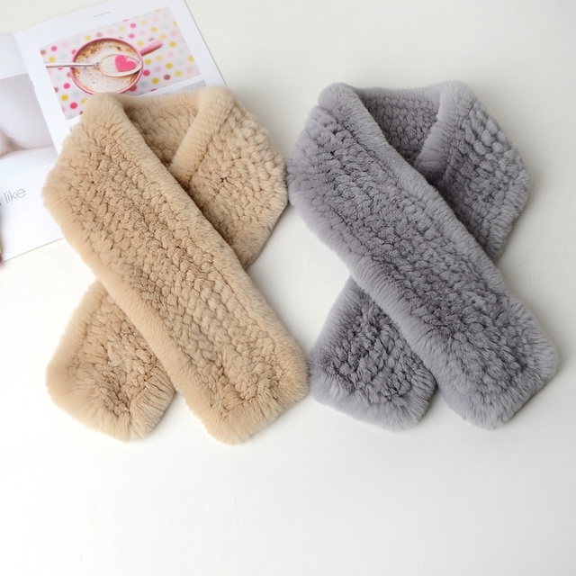 2025 Women's Dual Sided Short Warm Winter Scarf OEM Knitted Rex Rabbit Fur Multifunction Crossover Neck Wrap Fur Accessories