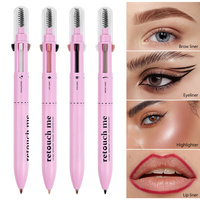 Stylo de maquillage multi-usage 4-en-1 avec brosse à cils, waterproof, longue tenue, anti-bavures, pour sourcils, eye-liner, lèvres et surligneur
