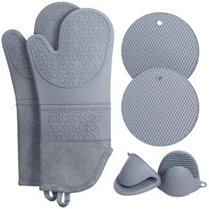 Pour <span class=keywords><strong>Amazon</strong></span> Silicone mitaines de four Anti-brûlure étanche isolation thermique gants de cuisson haute température polaire épaissi four - Product Image 5