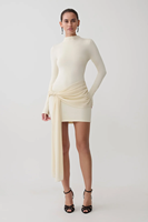 Robe pull moulante en maille à col montant pour femme, avec détail drapé et nœud latéral, vente en gros, prix d'usine - Joydressing