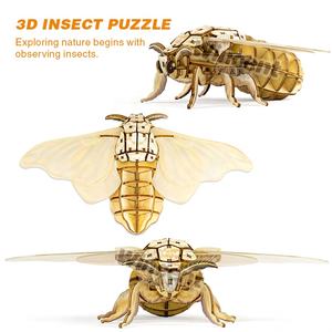 لغز خشبي مونتيسوري 3D مجموعة حيوانات الحشرات فراشة النحل الزيز لعبة تعليمية للأطفال نموذج تجميع يدوي الصنع - Product Image 3