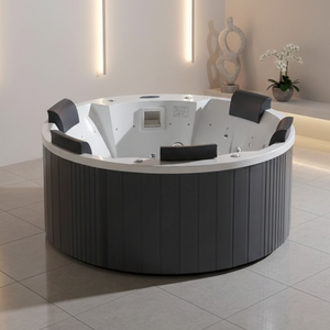 Baignoire de massage en acrylique et bois DEWO EE940 <span class=keywords><strong>avec</strong></span> 22 jets pour 4-5 personnes, utilisation intérieure/extérieure, options salle de bain/hôtel, design moderne - Product Image 1