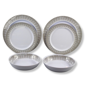 Juego de cena de melamina entrelazada a rayas negras y doradas 2025, <span class=keywords><strong>vajilla</strong></span> duradera elegante de <span class=keywords><strong>12</strong></span> <span class=keywords><strong>piezas</strong></span> para el hogar y la fiesta - Product Image 5