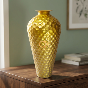 AK Brass <b>Big</b> honeycomb golden gold design <b>flower</b> vase metal iron aluminium <b>big</b> side corner <b>flower</b> vase <b>pot</b> planter - Product Image 2