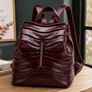 Men's and Women's Smooth Leather Travel Large Capacity Fashion Backpack with Wave Stitching Design - Daily Commuting Briefcase - - Product Image 1