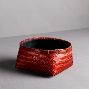 Bamboo Woven Round Charcoal Basket Retro Red Classic Style For Charcoal Stove Fireplace Accessories - Product Image 2