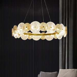 Lustre en verre nordique lumière led salle à manger moderne or fer dépoli abat-jour en verre pendentif lampe - Product Image 2