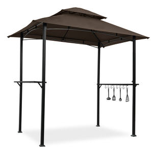 Gazebo de Acero de Dos Niveles para Exteriores Db, 8 x 5 Pies, Color Marrón, con Barra de Gancho, Mostradores y Protección para Parrilla BBQ - Product Image 1