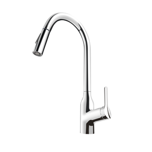 Robinet de cuisine moderne monocommande extractible en acier inoxydable finition or brossé, montage sur plan, cascade haute pour évier et mitigeur d'évier - Product Image 1
