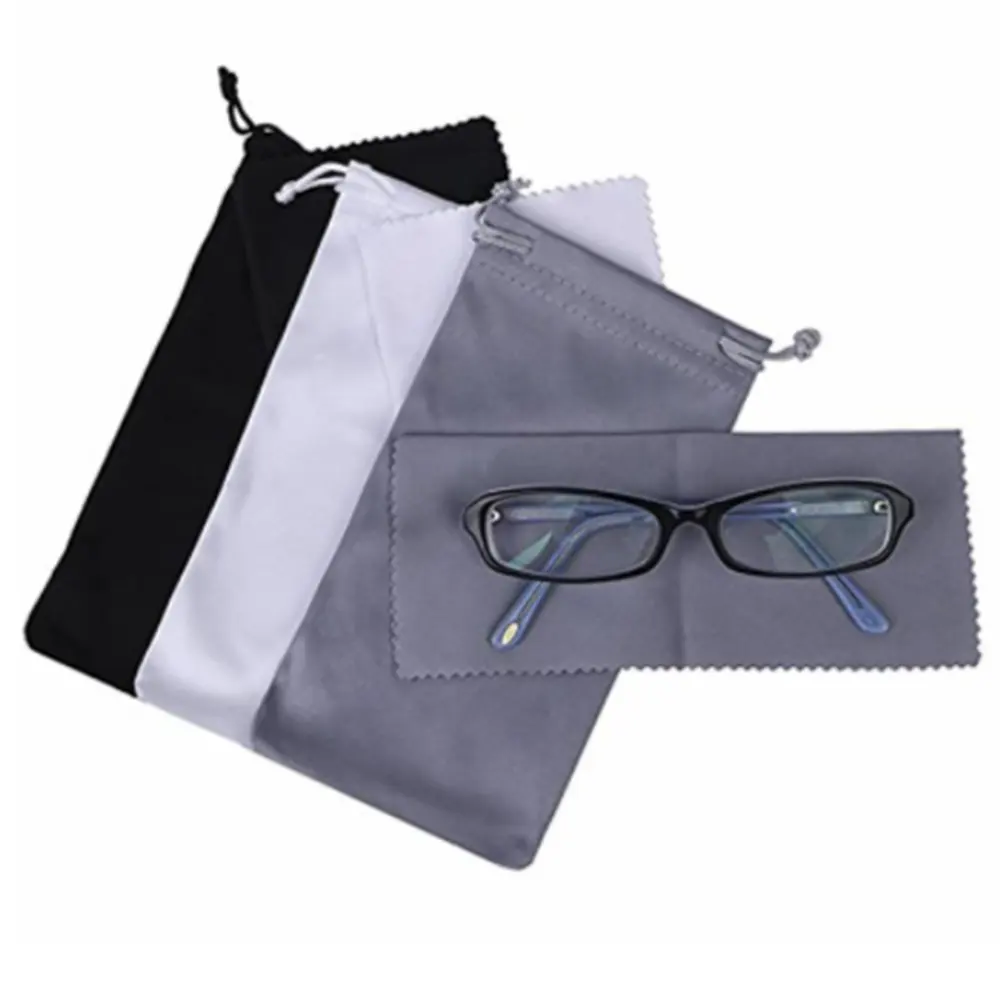 Kustom Logo mikrofiber kantong kacamata dan kain kain kain pembersih Set grosir kacamata lembut serut tas