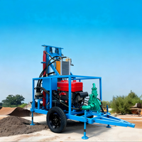 Foreuse hydraulique diesel portable sur roues pour puits d'eau, profondeur 300 m, avec moteur 74 CV et pompe 25 m/h