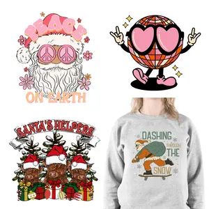 Es el mejor momento Holly Jolly Vibes Groovy Christmas Santa Dashing Through Snow Transfer Sticker Calcomanías Listo para presionar para la ropa