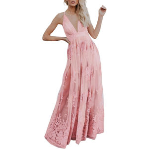 Damen Abendkleider Deep V-Neck Bestickte Spitze Mesh Abend party <span class=keywords><strong>Prom</strong></span> Kleid Langes Brautkleid - Product Image 1