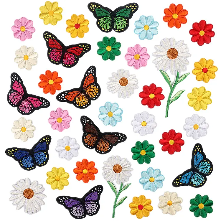 Blumen bestickte Bestäubungsstreifen Schmetterling Daisy applikation Dekoration Nähpatchen für Kleidungstaschen Mützen Jacken Hut Jeans