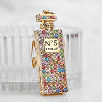 Llavero con colgante de diamante para mujer, bolsa de lujo ligera a la moda, n. ° 5, botella de Perfume