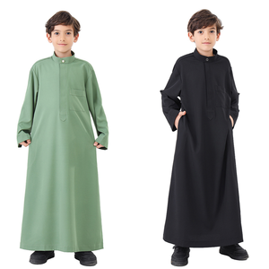 Oriente Medio musulmán árabe niños Color sólido islámico Thobe cuello redondo un botón cremallera transpirable caftán Thawb para niños - Product Image 1