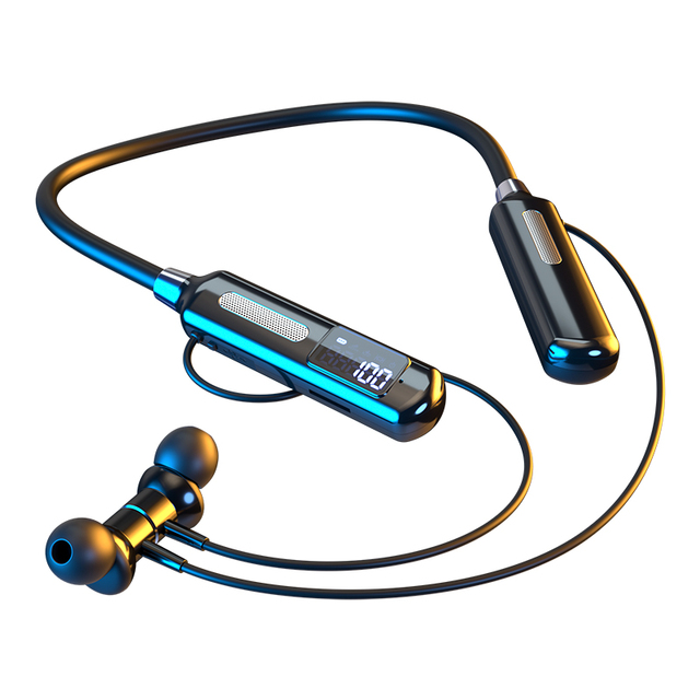 Neckband BT Stereo Sports Headset Hands Free Gaming Wireless Hanging Neck Band Earbud & In-ear Headphones V5.2 for Smart Phone